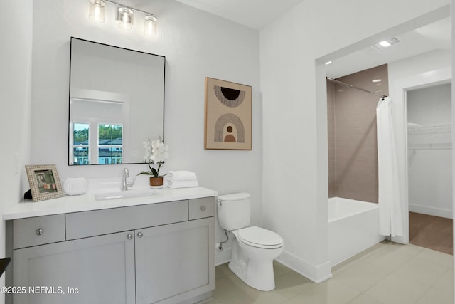 full bathroom with vanity, toilet, and shower / tub combo with curtain