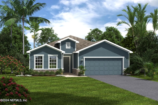 view of front facade featuring a garage and a front lawn