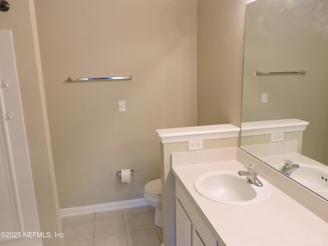 bathroom featuring tile patterned floors, vanity, and toilet