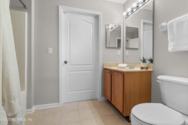 full bathroom featuring tile patterned flooring, vanity, shower / bath combo, and toilet