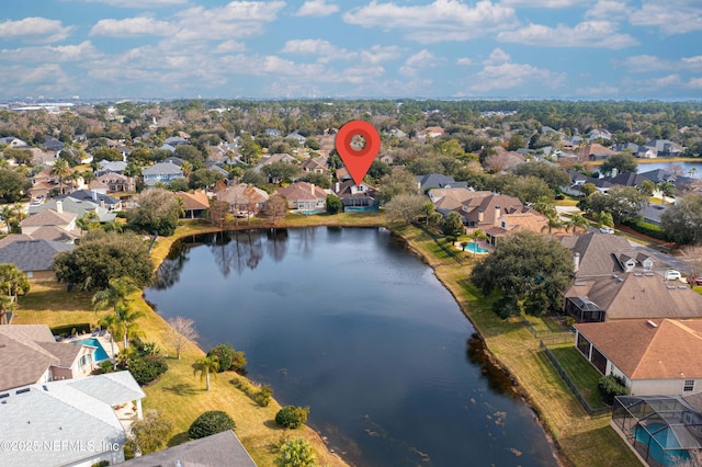 bird's eye view featuring a water view