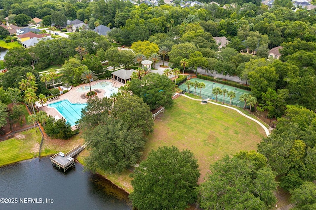 bird's eye view featuring a water view