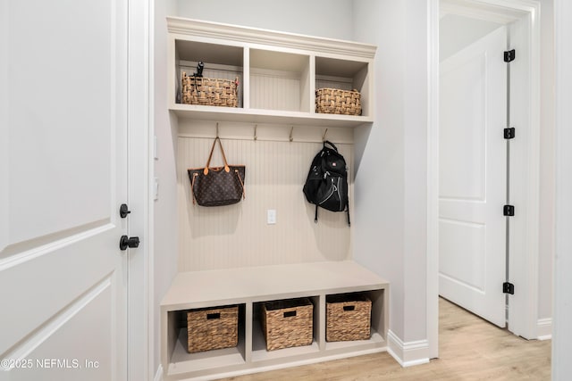 mudroom featuring wood-type flooring