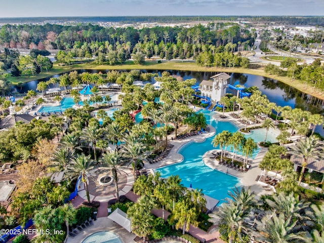 aerial view with a water view