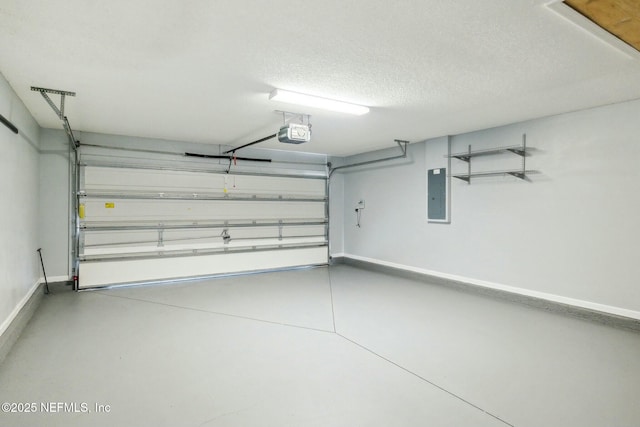 garage featuring electric panel and a garage door opener