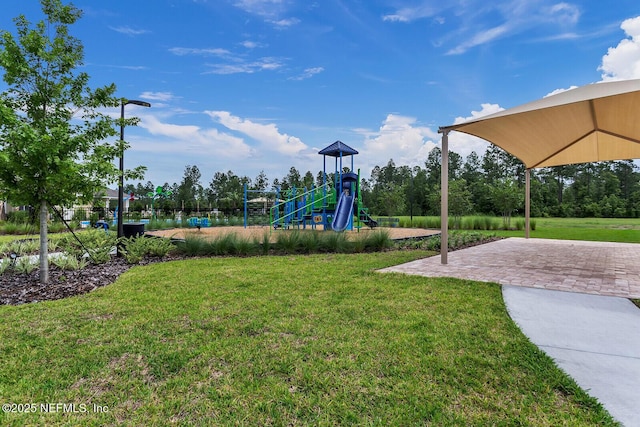 view of yard with a playground