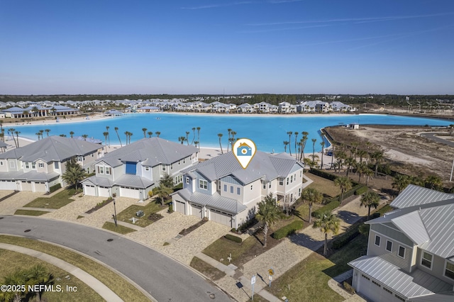 aerial view with a water view