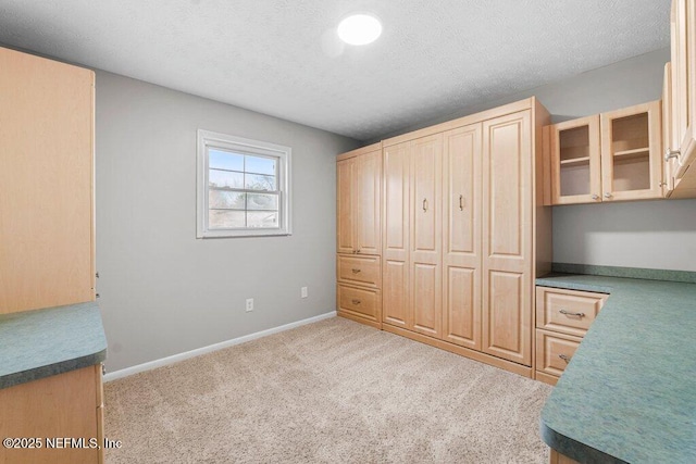 unfurnished office featuring light carpet and a textured ceiling