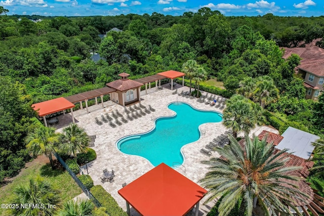 view of pool with a patio area and a gazebo