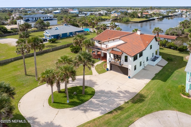 aerial view featuring a water view