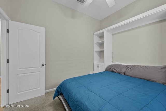 bedroom with carpet floors and ceiling fan