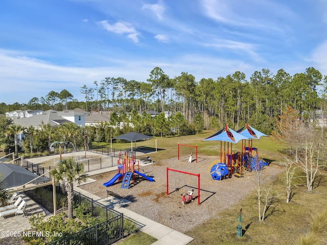 view of play area featuring a lawn