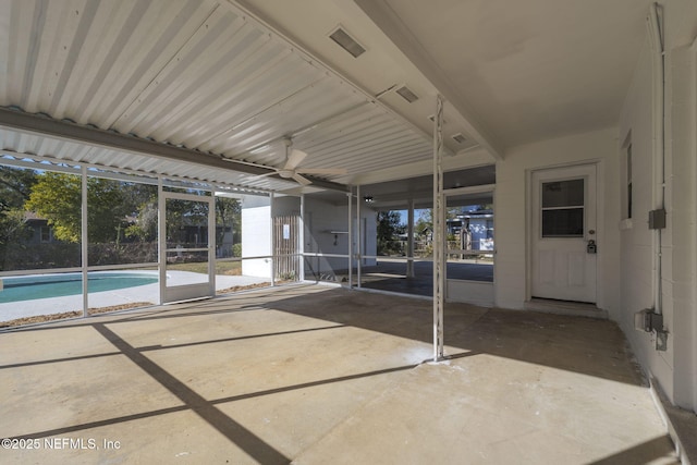 view of patio featuring ceiling fan