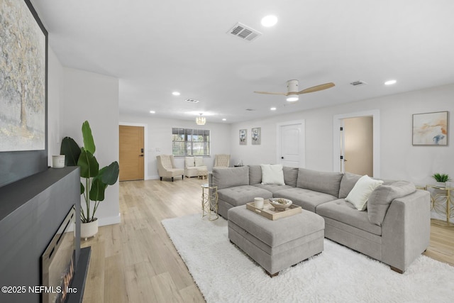 living room with light wood-type flooring