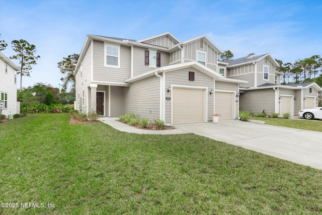 view of front of property with a garage and a front yard