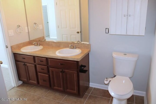 bathroom with vanity, toilet, and tile patterned flooring