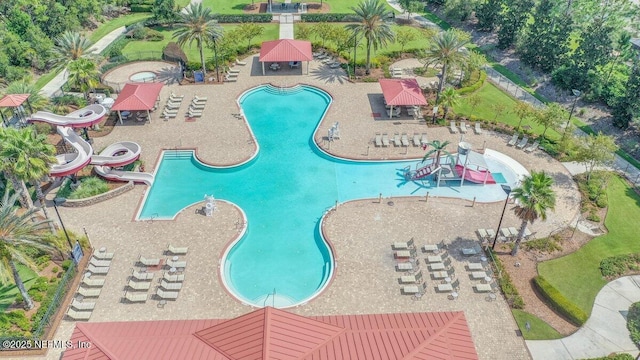 view of swimming pool featuring a gazebo