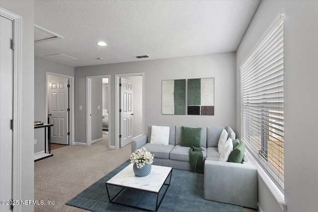 1500 Calming Water Dr Unit 2406, Fleming Island, FL 32003 - carpeted living area with a textured ceiling, baseboards, and recessed lighting