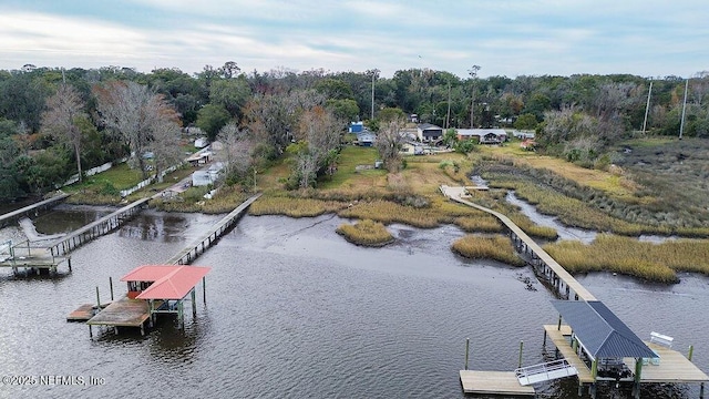 bird's eye view featuring a water view