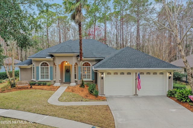 view of front of property featuring a garage and a front yard