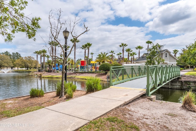 dock area with a water view