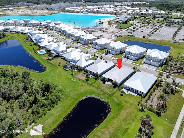 bird's eye view featuring a water view