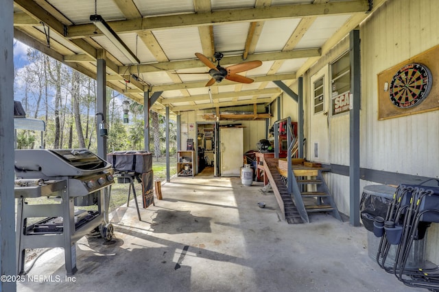 view of patio featuring ceiling fan and area for grilling