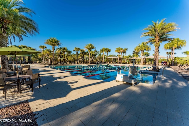 view of swimming pool featuring a patio