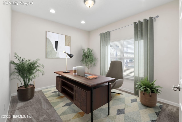 office featuring light colored carpet