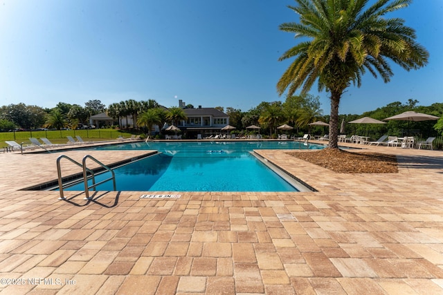 view of swimming pool with a patio area