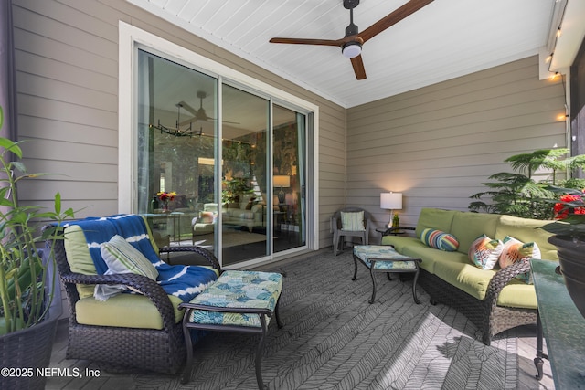 view of patio featuring ceiling fan and outdoor lounge area