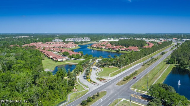 aerial view with a water view