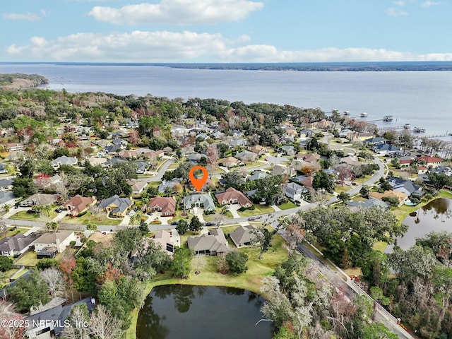 aerial view with a water view