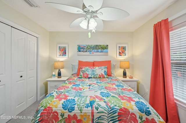 bedroom with a closet and ceiling fan