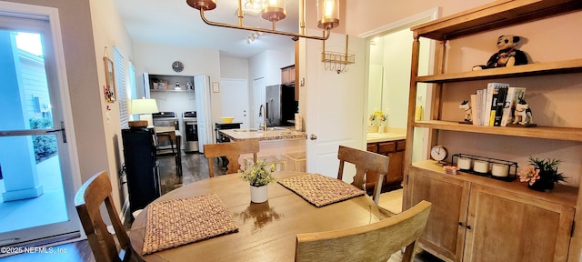 dining space featuring sink