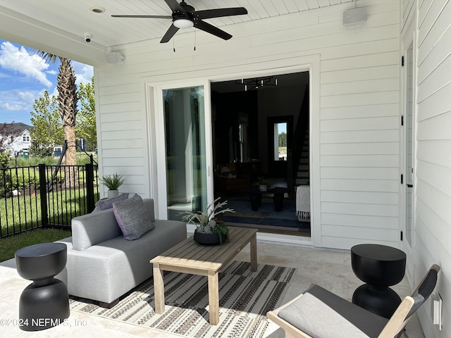 wooden terrace with ceiling fan