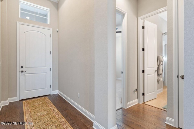 entryway with wood-type flooring