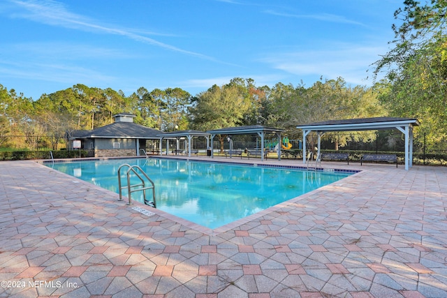 view of swimming pool with a patio