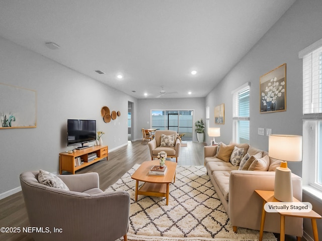 living room with hardwood / wood-style floors