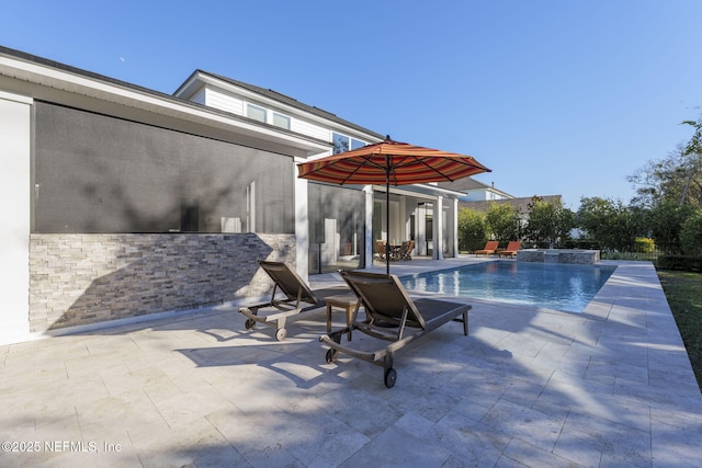 view of swimming pool featuring a patio