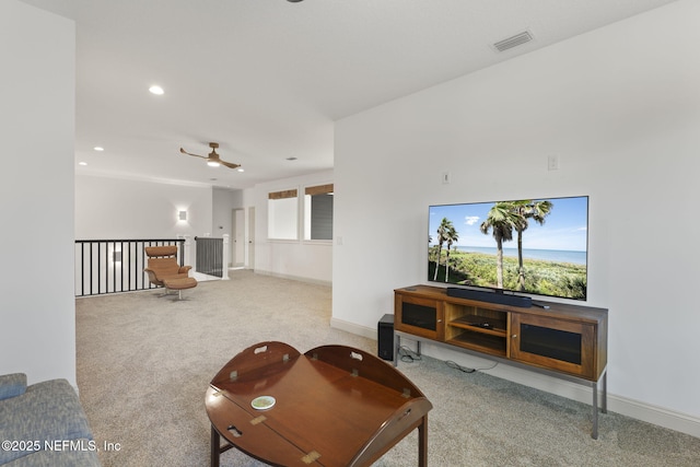 living room with light carpet