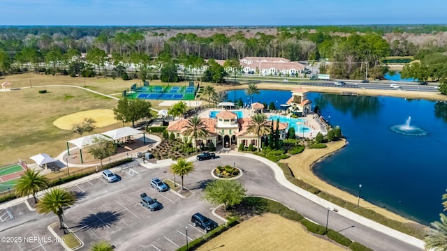 aerial view with a water view