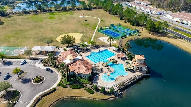 bird's eye view featuring a water view