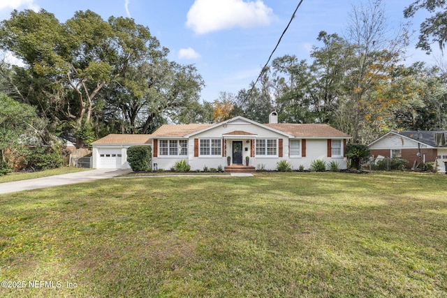 ranch-style house with a front lawn