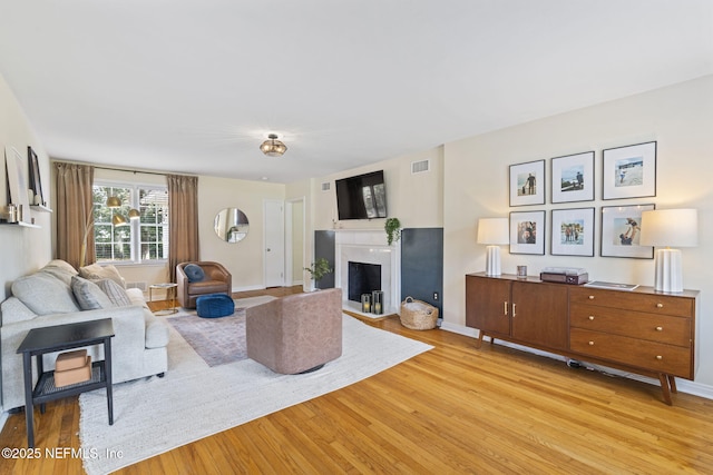 living room with light hardwood / wood-style flooring