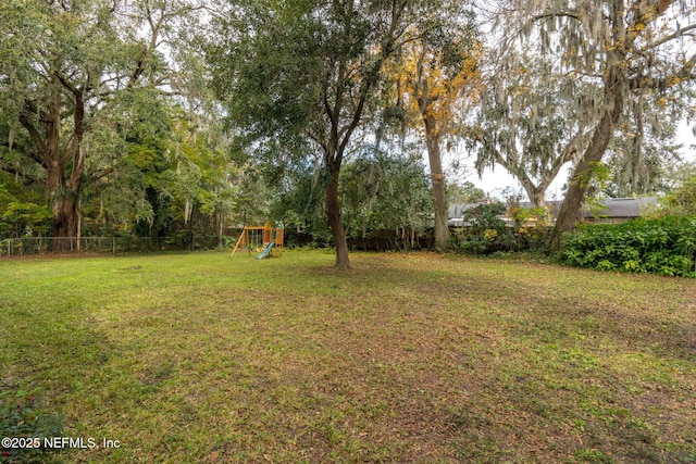 view of yard with a playground