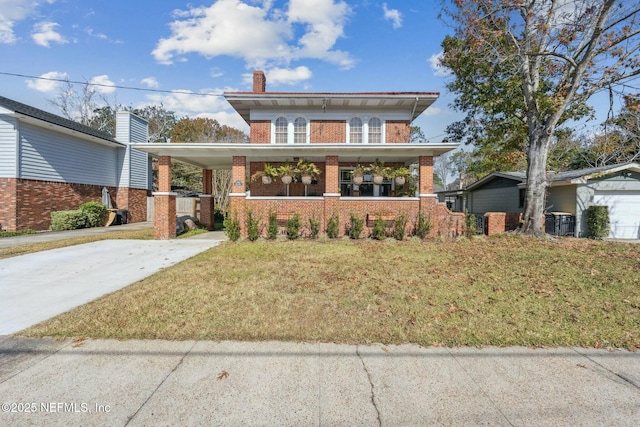 view of front of home with a front yard and a porch