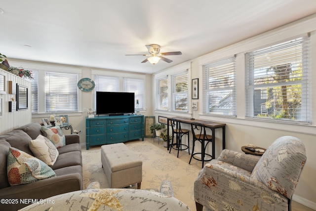 living room with ceiling fan