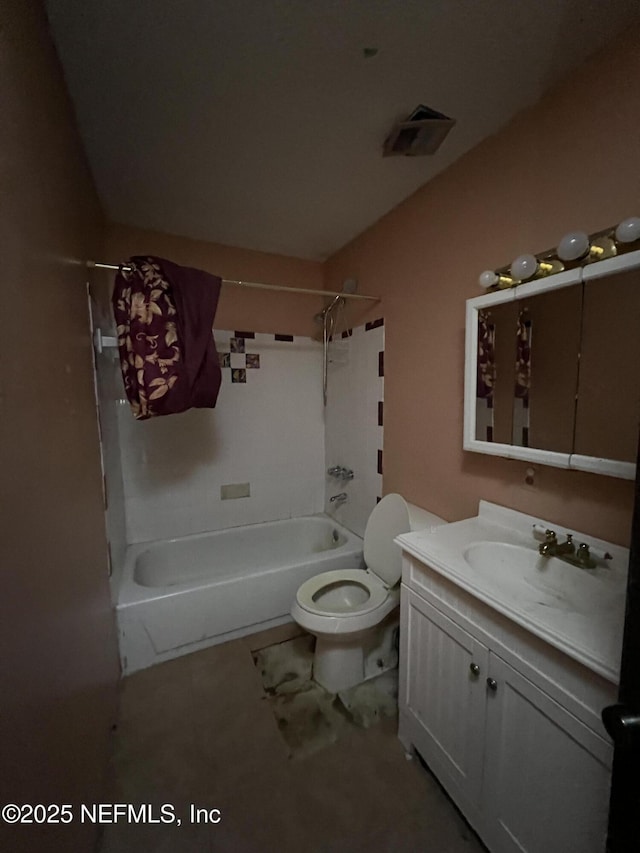 full bathroom with vanity, toilet, and shower / washtub combination