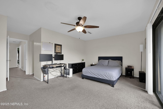 bedroom featuring carpet flooring and ceiling fan